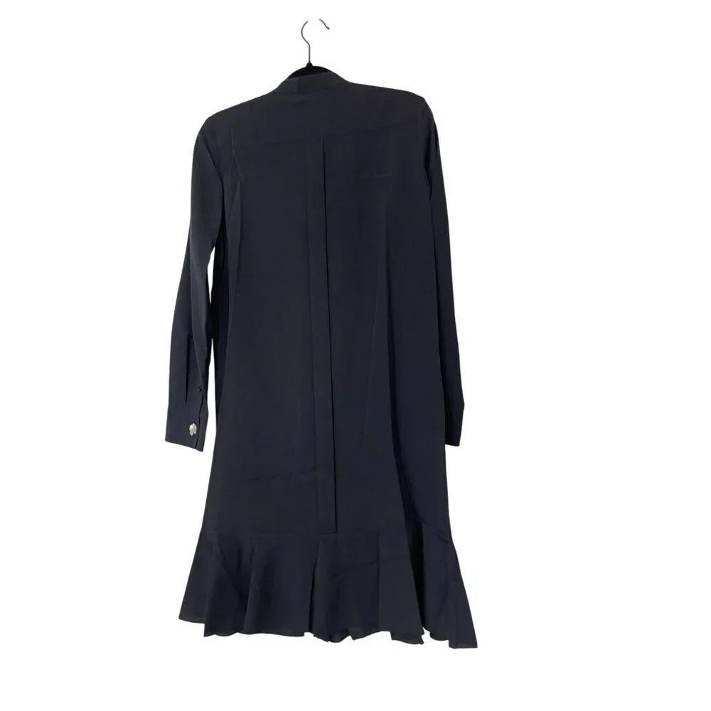 Tory Burch Womens Jane Shirt Dress Size 4 Navy Blue Crepe de chine ruffle NWT